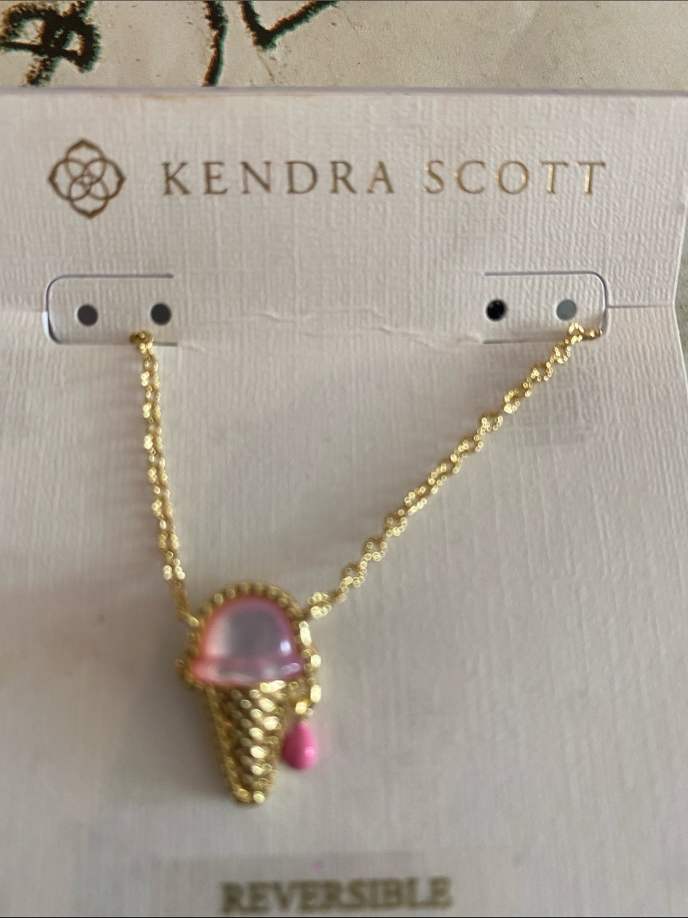 Kendra Scott Gold Necklace with Pink Ice Cream Charm